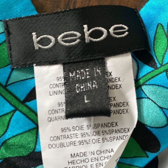 Bebe Jungle Print Neck Tie Halter Top size L NWT 95% silk 5% Spandex - Picture 8 of 11